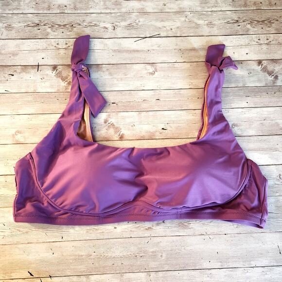 J. Crew Tie Shoulder Scoopneck Bikini Top Viola Size 2X NWT - Picture 3 of 8